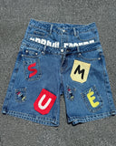 QDBAR Rock Jorts Y2K Retro Hip Hop Letter Patchwork Denim Shorts Summer Personality Fashion Fake Two Pieces Gothic Couple Y2k Jeans