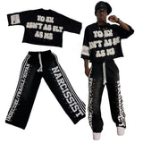 QDBAR 90s Streetwear New Gothic Letter Patchwork Tracksuit Men Y2k Hip Hop Retro Sequin Striped Clothes Sweatpants T Shirt Two Piece Set Streetwear