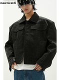 QDBAR Spring Autumn Cool Short Oversized Black Crocodile Print Pu Leather Jacket Men Long Sleeve Luxury Designer Clothes