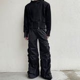 QDBAR Dark Elastic Pleated Floor-length Trousers