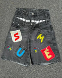 QDBAR Rock Jorts Y2K Retro Hip Hop Letter Patchwork Denim Shorts Summer Personality Fashion Fake Two Pieces Gothic Couple Y2k Jeans