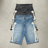 QDBAR 2025 Summer Denim Shorts Hip Hop Y2K Men Women Goth Letter Print Retro Blue Denim Shorts Street Wear