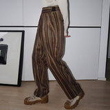 QDBAR Retro Striped High-waist Casual Pants