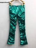 QDBAR Purple Green Shiny Reflective Skinny Stretchy Faux Leather Stacked Pants for Men Sexy Latex Trousers Y2K Streetwear