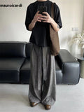 QDBAR Spring Long Grey Flowy Baggy Wide Leg Pants for Mens Sashes Clothing Loose Casual Soft Korean Fashion Trousers 2025