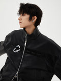 QDBAR Spring Autumn Short Black Oversized Shiny Reflective Patent Leather Jacket Men Zip Up Designer Y2K Clothes Fashion