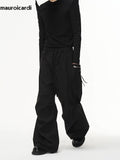 QDBAR Autumn Black Baggy Wide Leg Stacked Pants for Mens Elastic Waist Streetwear Men Fashion Loose Casual Trousers 2025