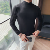 QDBAR Half Turtleneck Slim Striped Long Sleeve Top