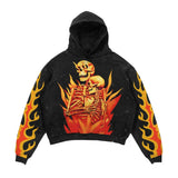 QDBAR Retro hooded sweatshirt skull print flame Y2K retro hooded pullover jacket street style goth casual fashion men's Harajuku top