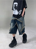 QDBAR Harajuku High Street Star Spliced Men denim shorts loose casual hip-hop street clothing couple pants sports pants men shorts