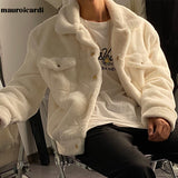 QDBAR Winter White Short Soft Warm Faux Fur Coat Long Sleeve Plus Size Designer Men Streetwear Clothing Fluffy Jacket 2025