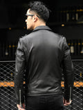 QDBAR Spring Autumn Short Cool Black Leather Biker Jacket Men Zipper Long Sleeve Belt Plus Size European Fashion 4xl 5xl