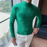 QDBAR Half Turtleneck Slim Striped Long Sleeve Top