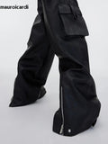 QDBAR Autumn Cool Black Baggy Pu Leather Wide Leg Cargo Pants for Men Three-dimensional Pockets Luxury Designer Clothes