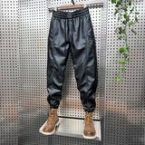 QDBAR Thickened PU Stitching Small-leg Leather Pants