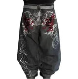 QDBAR 2025 American Retro Jeans Harajuku Hip Hop Pocket Embroidery Graphics Y2K Loose Jeans Black Pants Low Waist Wide Leg Pants