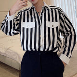 QDBAR Contrast Vertical Stripe Lapel Shirt