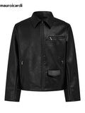 QDBAR Spring Autumn Elegant Luxury Short Black Hard Cleanfit Pu Leather Jacket Men Turn-down Collar Long Sleeve Zipper