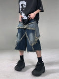 QDBAR Harajuku High Street Star Spliced Men denim shorts loose casual hip-hop street clothing couple pants sports pants men shorts