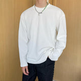 QDBAR Autumn leather pleating solid long sleeve T-shirt men's plate ins soft round innernertrend