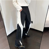 QDBAR Black and White Paneled Straight-leg Pants