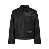 QDBAR Spring Autumn Elegant Luxury Short Black Hard Cleanfit Pu Leather Jacket Men Turn-down Collar Long Sleeve Zipper