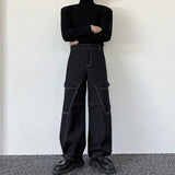 QDBAR Topstitched Pockets Straight-leg Wide-leg Cargo Pants