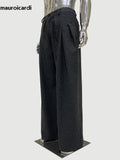 QDBAR Spring Long Grey Loose Warm Casual Flowy Wide Leg Woolen Pants Men High Waist Luxury Designer Black Clothes 2025