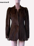 QDBAR Autumn Winter Short Brown Warm Soft Fitted Faux Mink Fur Blazer Women Elegant Luxury Chic Skirted Fluffy Jacket Coat