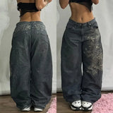 QDBAR Oversized Fashion Y2K Letter Embroidery Printed Loose Jeans Men Harajuku street Retro Casual Gothic High Waist Wide Leg Pants