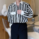 QDBAR Contrast Vertical Stripe Lapel Shirt