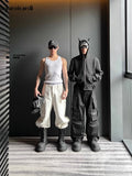 QDBAR Spring Autumn Cool Black Wide Leg Cargo Pants Multi Pockets Long Techwear Clothes Handsome Trousers Streetwear 2025