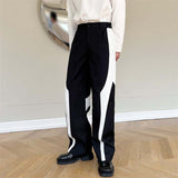 QDBAR Black and White Paneled Straight-leg Pants