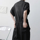 QDBAR Asymmetric Pocket Stand Collar Short Sleeve Jumpsuit