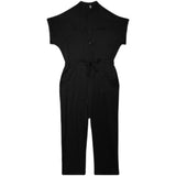 QDBAR Asymmetric Pocket Stand Collar Short Sleeve Jumpsuit