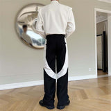 QDBAR Black and White Paneled Straight-leg Pants