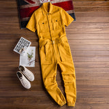 QDBAR Retro Casual Multi-Pocket Short Sleeve Jumpsuits