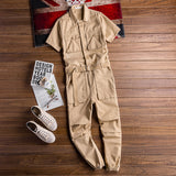 QDBAR Retro Casual Multi-Pocket Short Sleeve Jumpsuits