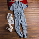 QDBAR Retro Casual Multi-Pocket Short Sleeve Jumpsuits