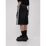 QDBAR Summer New Arrival Washed Rearing Dressed Three Bars Denim Hole Shorts Men's American Style Loose Casual Pants