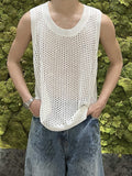 QDBAR Sleeveless Waistcoat Hollow-out Vest High-end Men's Niche Design Base Casual Summer New Knitted Short-sleeved Top