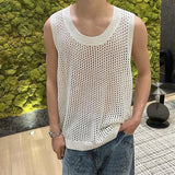 QDBAR Sleeveless Waistcoat Hollow-out Vest High-end Men's Niche Design Base Casual Summer New Knitted Short-sleeved Top