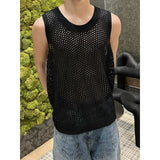 QDBAR Sleeveless Waistcoat Hollow-out Vest High-end Men's Niche Design Base Casual Summer New Knitted Short-sleeved Top