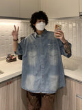 QDBAR Japanese Style Washed Denim Short Sleeve Shirt 2024 Summer New Fashion Couple Retro Street Shirt Coat Top