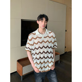 QDBAR Korean Style Summer High-end Sense Hollow Color Stripe Lap Short-sleeved Niche Design POLO Shirt T-shirt Casual Top