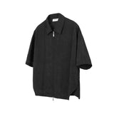 QDBAR Pleated Texture Deconstructed Zipper Lapel Shirt Men's 2024 Summer New Niche Cleanfit Casual Top