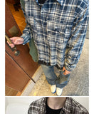 QDBAR Sun Dressing Old Tassel Destruction Plaid Shirt Men's Spring And Summer New Niche Retro Plaid Long-sleeved Shirt Top