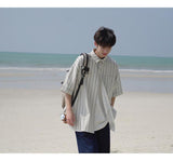 QDBAR 2024 Fall Fashion Korean Style Niche Striped Short-sleeved Shirt 2024 Summer New Boys Shirt Jacket Summer Loose Casual Top