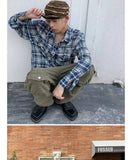 QDBAR Sun Dressing Old Tassel Destruction Plaid Shirt Men's Spring And Summer New Niche Retro Plaid Long-sleeved Shirt Top