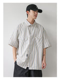 QDBAR 2024 Fall Fashion 2024 Summer New Niche Retro Striped Short-sleeved Shirt Men's Fashionable Hem Drawstring Half-sleeved Shirt Jacket